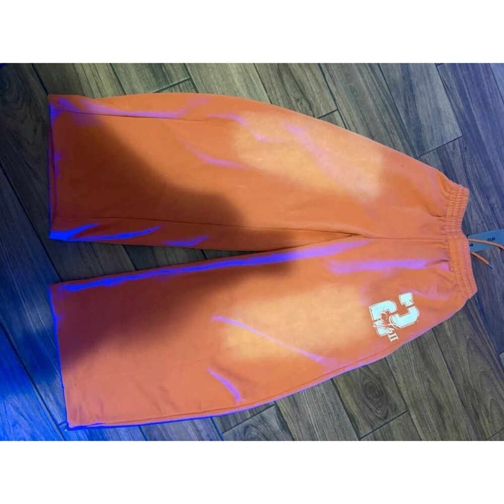FDR Studio Sweatpants Size S Orange Wide Leg Graphics